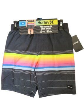 HURLEY Multi-Colored Striped Youth Pull-On Swim Shorts New With Tags Boys 10-12